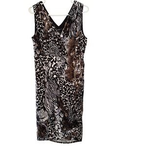 Alfani Women's Size 14 Animal Print Sleeveless Sheath Dress Ruched‎ V-Neck